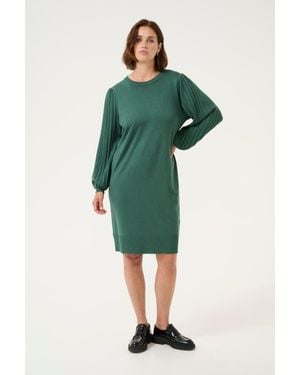 Kaffe Kalone Knit Round Neck Knee Length Dress - Green