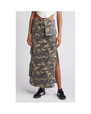Hidden Jeans Camo Cargo Denim Maxi Skirt - Brown