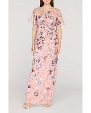 JS Collections Alisa Sequin Embellished Short Sleeve Column Gown - Pink