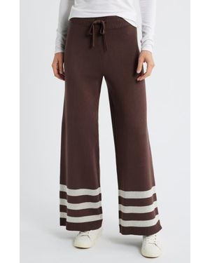 City Blues Stripe Leg Sweater Pants - Brown