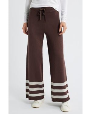 City Blues Stripe Leg Sweater Pants - Brown
