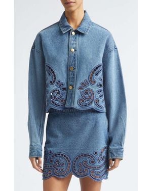 Ulla Johnson Bobbi Eyelet Denim Jacket - Blue