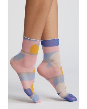 High Heel Jungle Retro Floral Mesh Socks - Multicolor