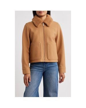Sam Edelman Faux Fur Collar Zip-Up Jacket - Blue