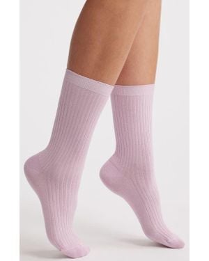 Oroblu Brilliant Metallic Rib Crew Socks - Pink