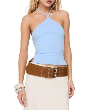 Princess Polly Baseline Rib Halter Top - Blue
