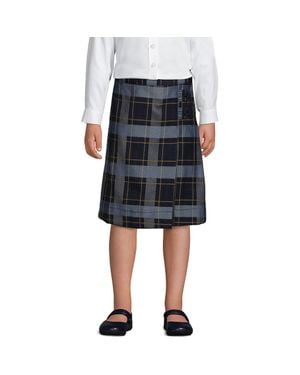 Lands' End Girls Plus Plaid A-Line Skirt Below The Knee - Black
