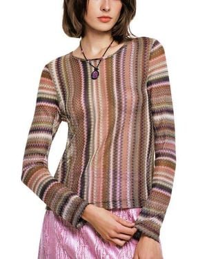 Anna Sui Wavy Chevron Knit Long Sleeve Stripe Top - Brown