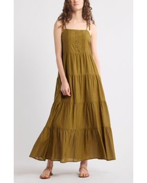 Treasure & Bond Tie Shoulder Tiered Maxi Dress - Green