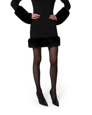 Apparis Meadow Stretch Crepe Miniskirt With Faux Fur Trim - Black