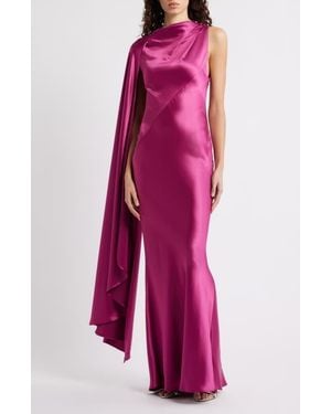 Acler Ropley Drape Bias Cut Satin Maxi Cocktail Dress - Pink