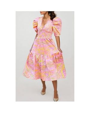 Jessie Zhao New York Astrid Marble Smocked Midi Dress - Pink