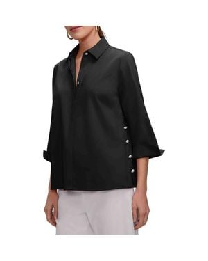 Foxcroft Beatrice Matte Satin Side Button Shirt - Black