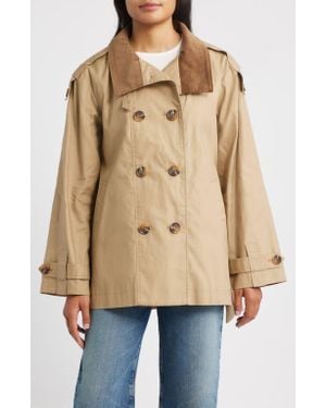 Sam Edelman Courduroy Stand Collar Cotton Trench Coat - Natural