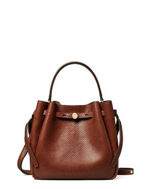 Tory Burch Romy Snake Embossed Leather Bucket Bag - Brown