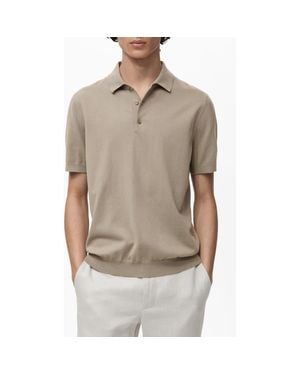 Mango Solid Cotton Polo Sweater - Natural