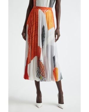 Jason Wu Collage Print Pleated Chiffon Midi Skirt - Red