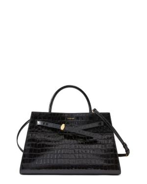 Veronica Beard Large Dash Croc Embossed Leather Tote - Black