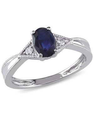 Julianna B Oval Ring With Diamonds 14K - Blue