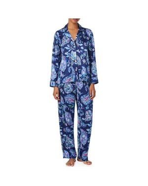 Ralph Lauren Print Recycled Polyester Blend Satin Long Pajamas - Blue