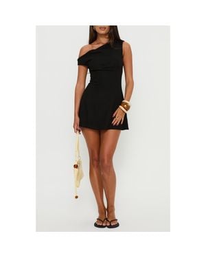 Princess Polly Anjela One-Shoulder Linen Blend Romper - Black