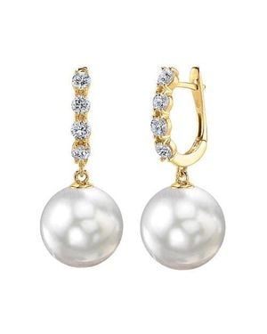 The Pearl Source South Sea Pearl & Diamond Belle Earrings - Metallic
