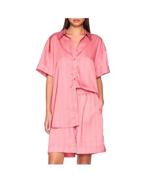 Susana Monaco Oversize Stripe Button-Up Shirt - Pink