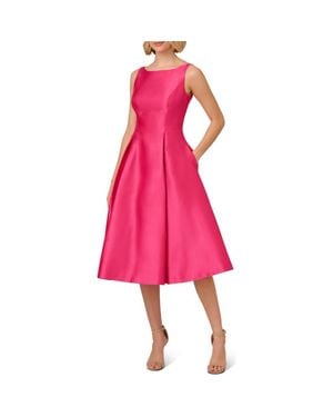 Adrianna Papell Sleeveless Mikado Fit & Flare Midi Dress in Pink | Lyst