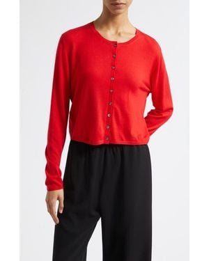 Leset James Merino Wool Crewneck Cardigan - Red
