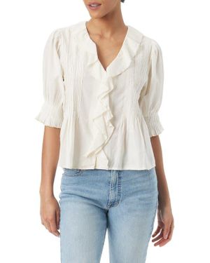 Sam Edelman Althea Embroidered Ruffle Neck Top - White