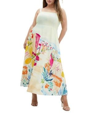 City Chic Sorrento Placed Print Midi Sundress - White