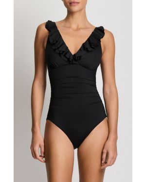 Ralph Lauren Ruffle Underwire One-Piece Swimsuit - Black