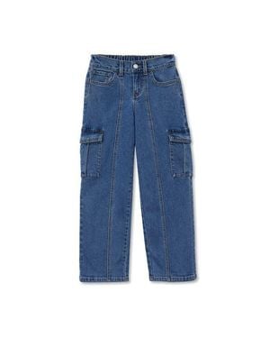 Lands' End Girls Denim Cargo Wide Leg Jeans - Blue