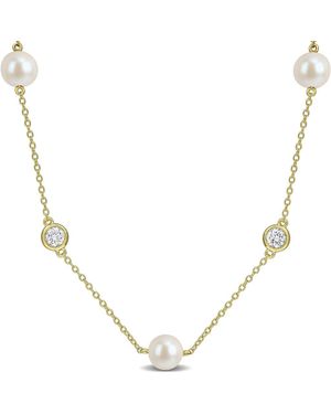 Julianna B Cultured Pearl & Lab-Grown Diamond Station Necklace - Metallic