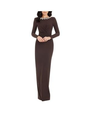 Dress the Population Anne Embellished Long Sleeve Column Gown - Brown