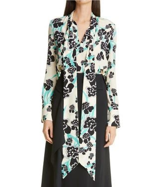 St. John Floral Print Tie Neck Silk Blouse - Multicolor