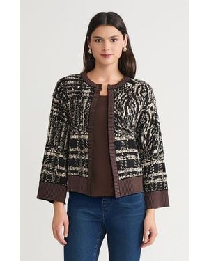 Ming Wang Relaxed Contrast Trim Cozy Knit Cardigan - Black
