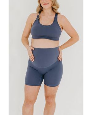 AXK Athletic Maternity Bike Shorts With Supportive Belly Band - Blue