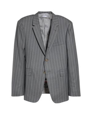 Thom Browne Flannel Chalk Stripe Sportcoat With Armbands - Gray