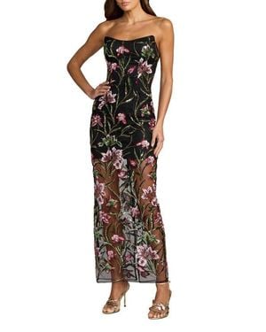 Mac Duggal Strapless Floral Embroidered Column Dress - Brown