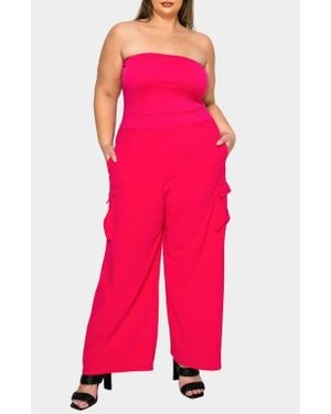 L I V D Yumi Strapless Cargo Jumpsuit - Pink