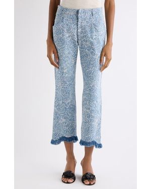 Isabel Marant Ombeline Ripped Embroidered Crop Flare Jeans - Blue