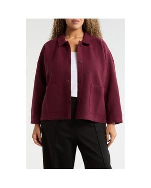 Eileen Fisher Classic Collar Boiled Wool Jacket - Red
