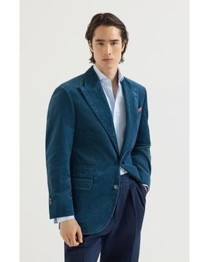 Brunello Cucinelli Effect Cotton Velvet Tailor Blazer With Peak Lapels - Blue