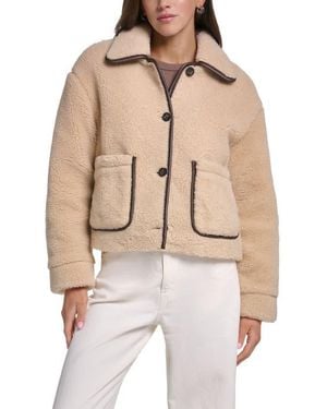Levi's Faux Fur Jacket With Faux Leather Trim - Natural