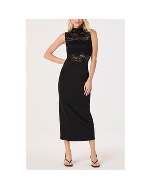Astr Cathia Lace Bodice Midi Dress - Black