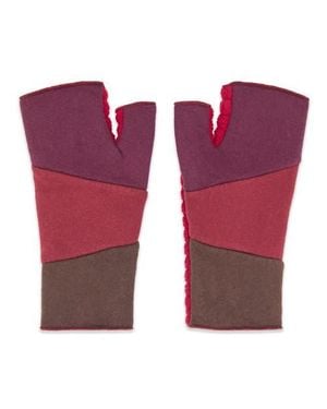 feel good Artisan Crafted Fleece Lined Color Block Fingerless Gloves - Purple