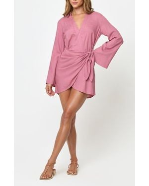 LSPACE Las Palmas Long Sleeve Cover-Up Wrap Dress - Pink