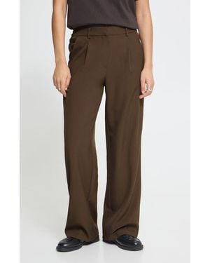 Ichi Ihfavawide Wide Leg Pleated Pants - Brown