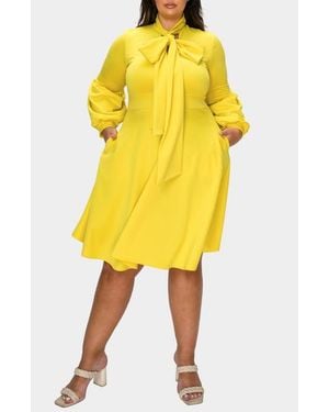 L I V D Bekah Long Sleeve Fit & Flare Dress - Yellow